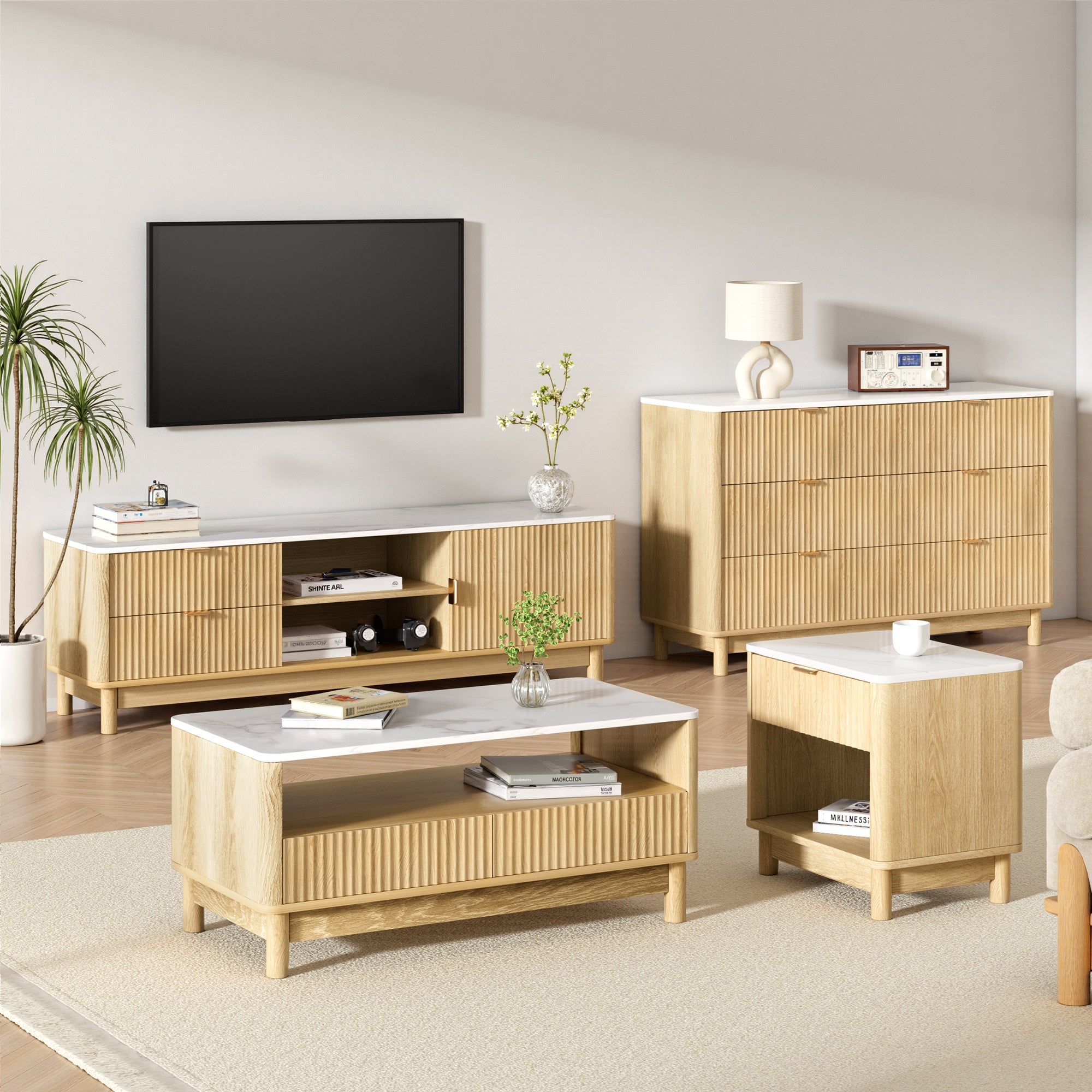 Artiss TV Unit & Chest of Drawers Set Solid Wood Legs Pine