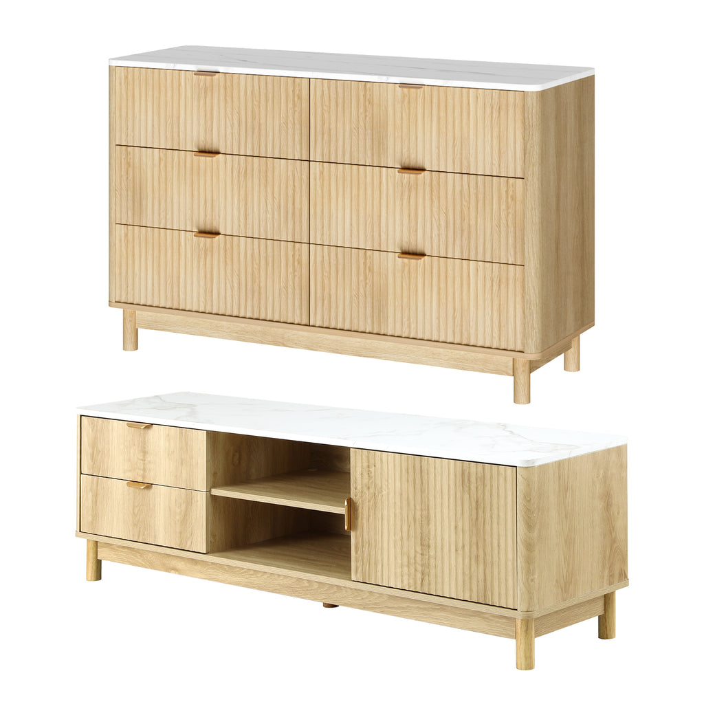 Artiss TV Unit & Chest of Drawers Set Solid Wood Legs Pine