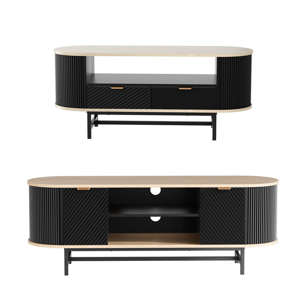 Artiss TV Unit & Coffee Table Set Storage Drawers Shelves Black Pine