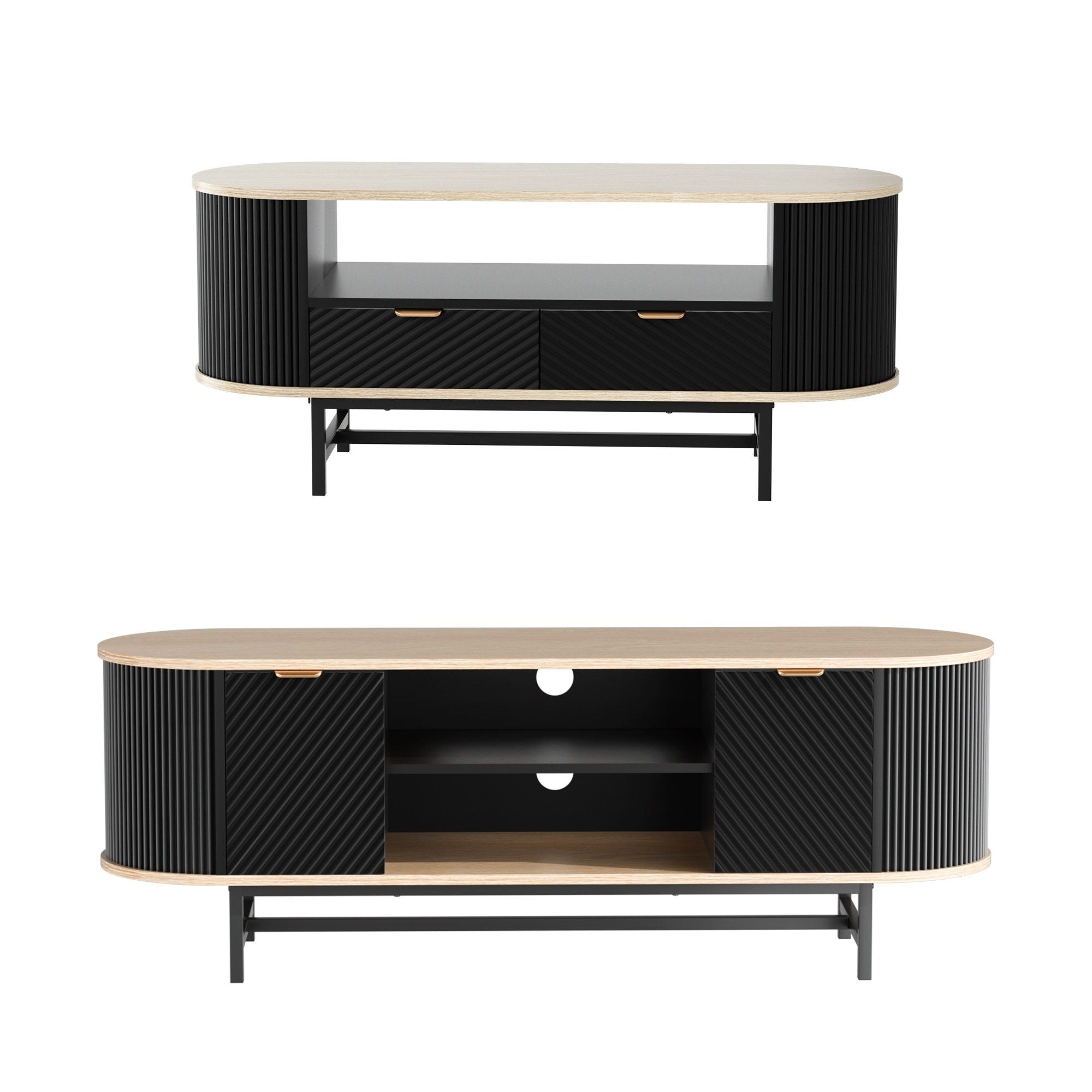 Artiss TV Unit & Coffee Table Set Storage Drawers Shelves Black Pine
