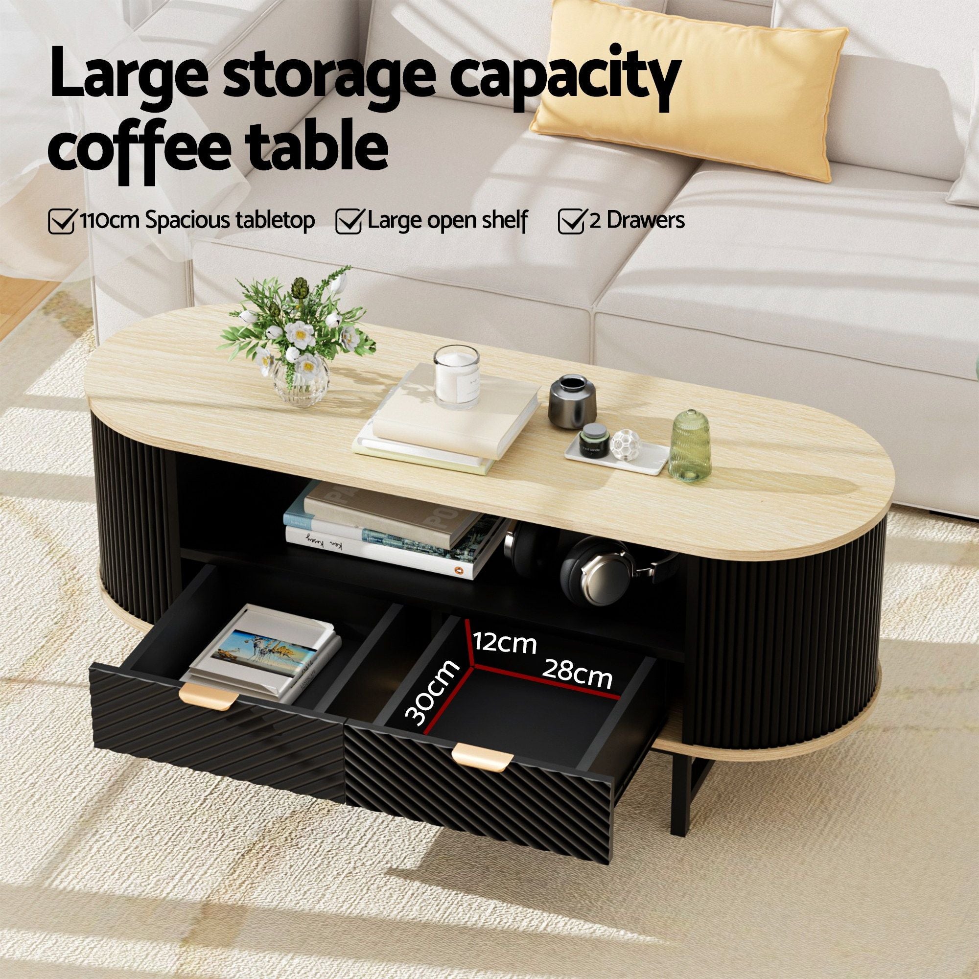Artiss TV Unit & Coffee Table Set Storage Drawers Shelves Black Pine