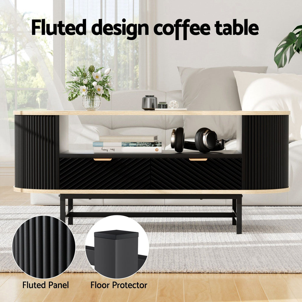 Artiss TV Unit & Coffee Table Set Storage Drawers Shelves Black Pine