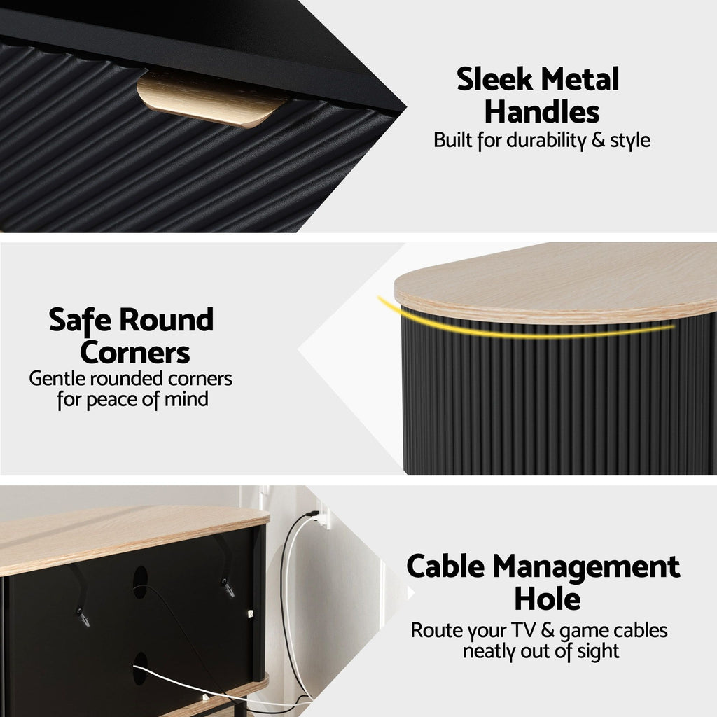 Artiss TV Unit & Coffee Table Set Storage Drawers Shelves Black Pine