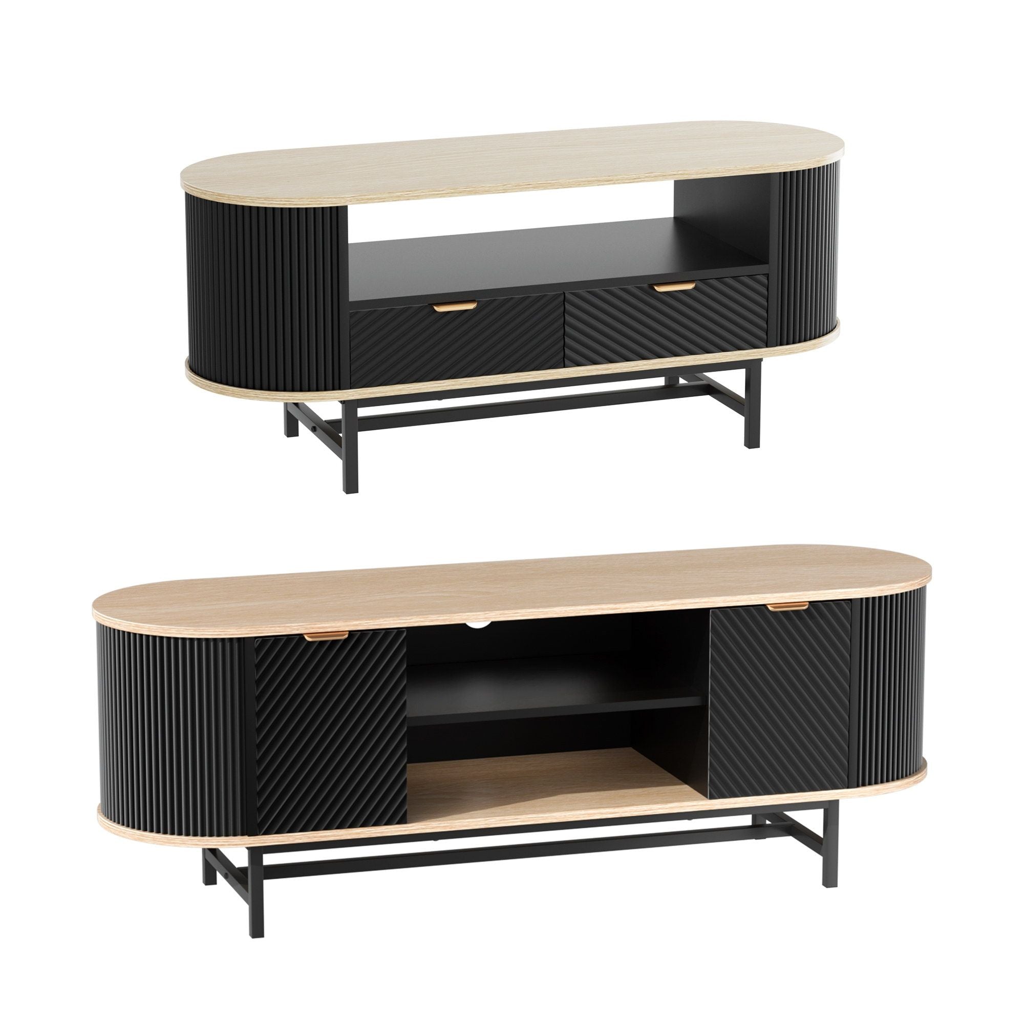 Artiss TV Unit & Coffee Table Set Storage Drawers Shelves Black Pine