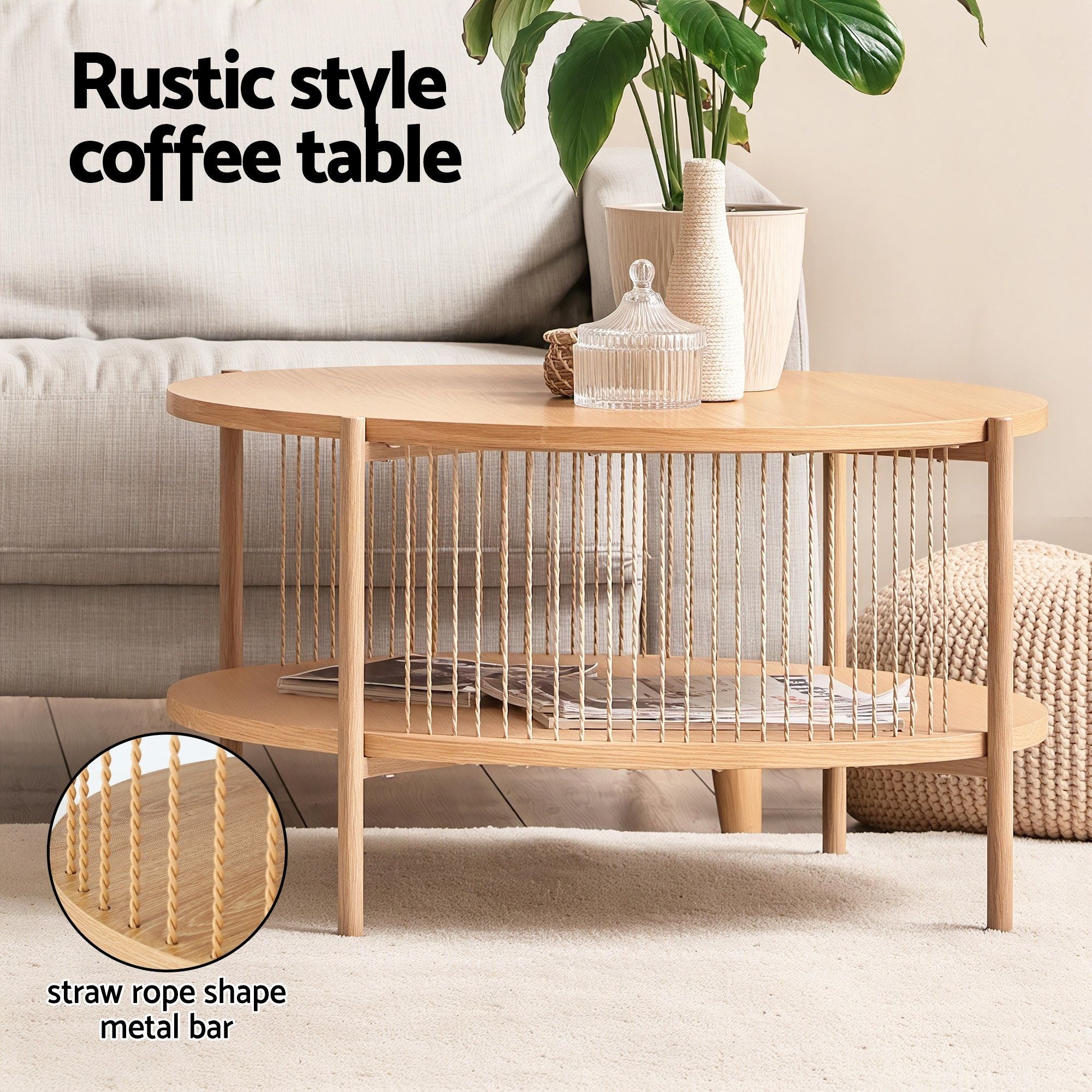 Artiss TV Unit & Coffee Table Set Storage Shelf Pine