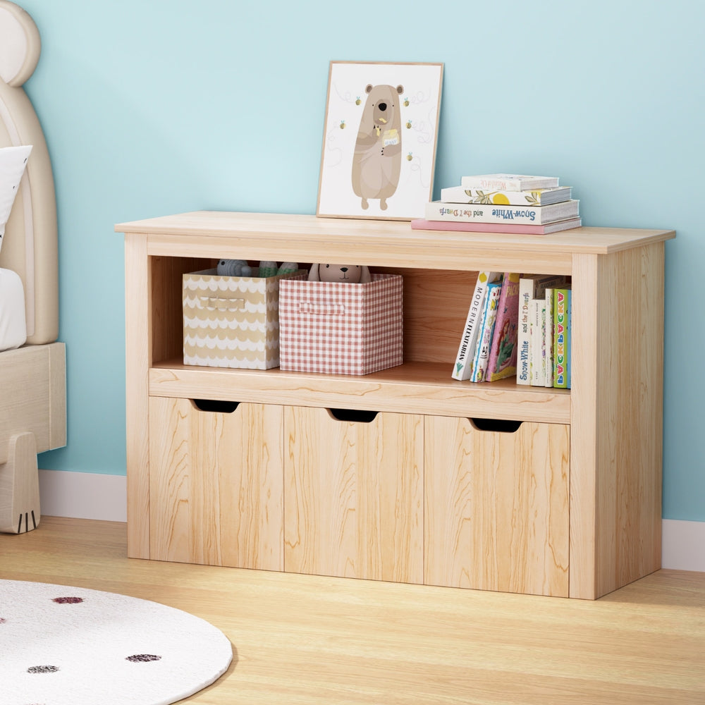 Keezi Kids Bookshelf 3 Drawers Storage Children Bookcase Toy Organiser Display Wooden