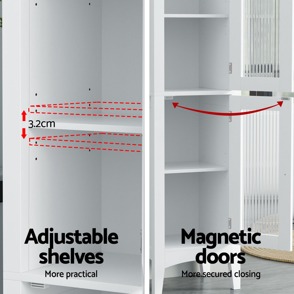 Artiss 2X Bathroom Storage Cabinet 160cm Tall Slim Floor Cupboard Toilet Glass Door White