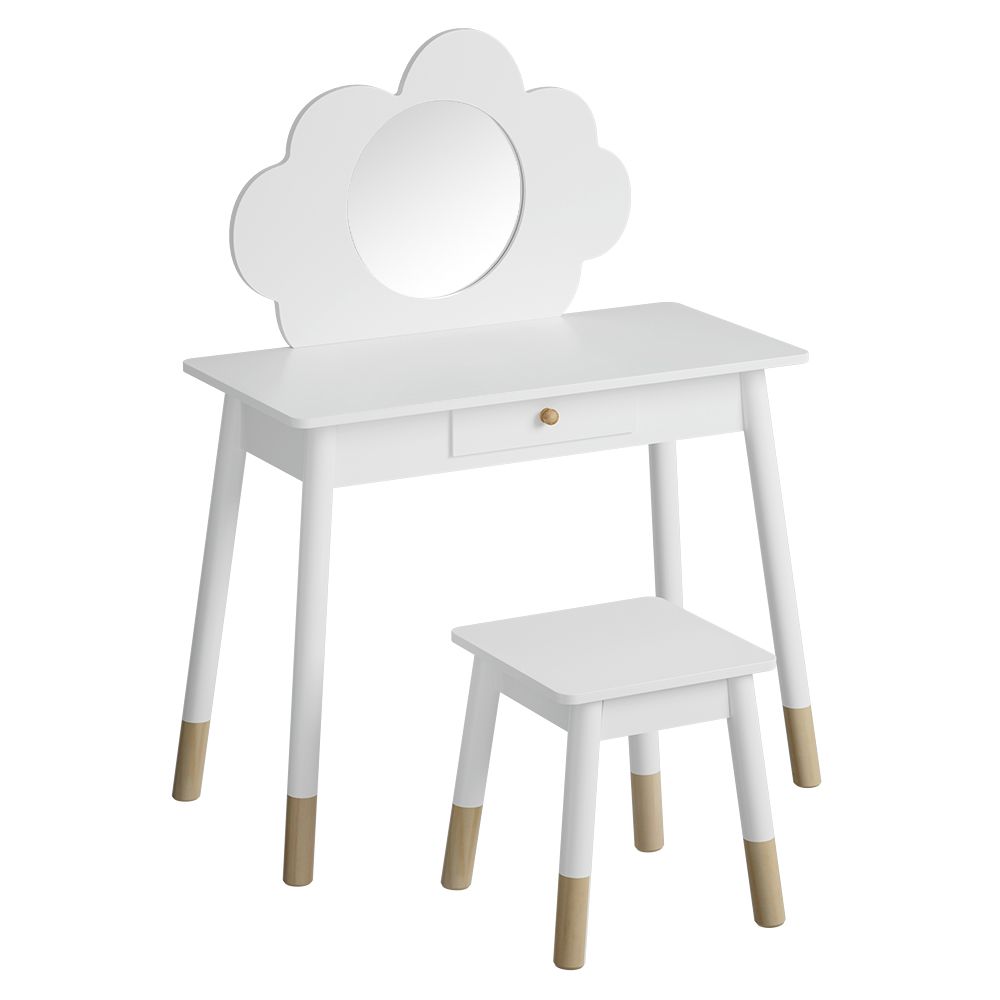 Tocador para niños Keezi, juego de sillas, tocador, pata de madera, espejo y cajón