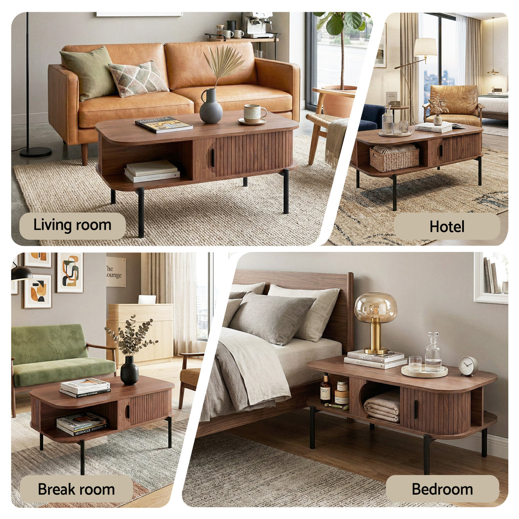 Artiss Coffee Table Living Room Center Table Shelf Cabinet Walnut