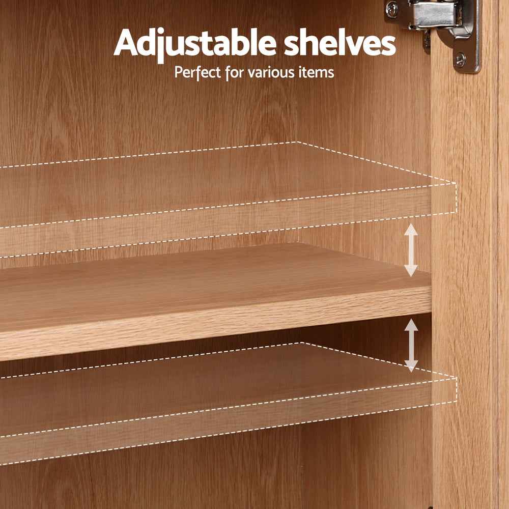 Artiss Buffet Sideboard Hutch Storage Cabinet Kitchen Cupboard Hooks Rattan Pine