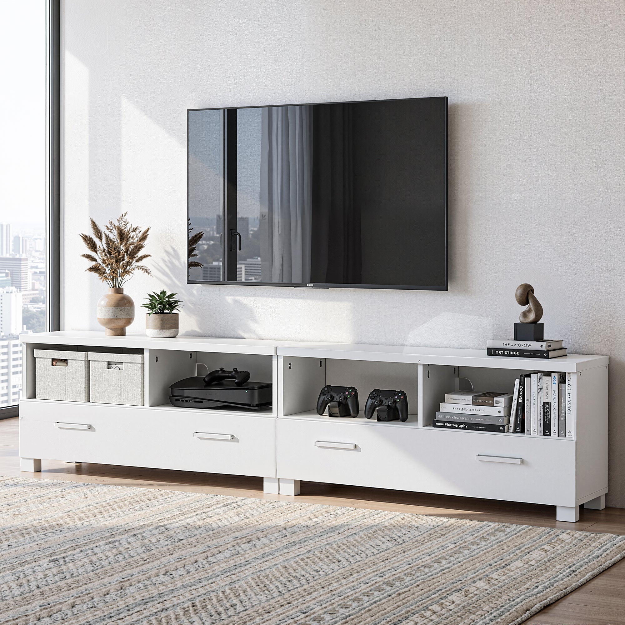 Mueble de TV Artiss con cajones, unidad de entretenimiento, color blanco 