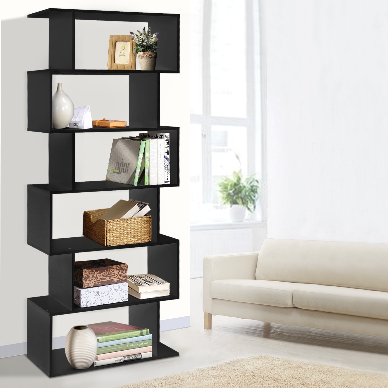 Artiss Bookshelf 6 Tiers - RIVA Black - YDS.com.au