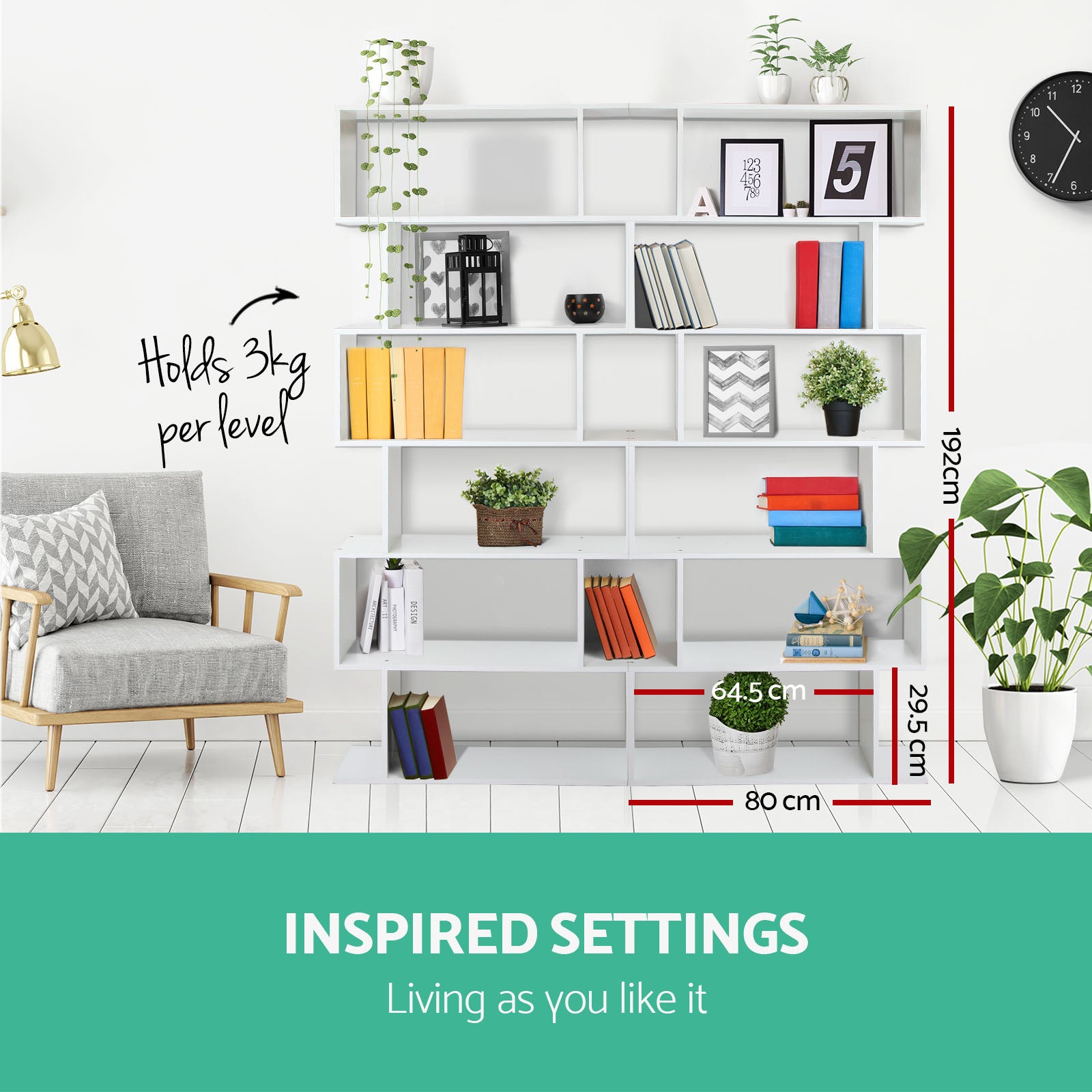 Artiss Bookshelf 6 Tiers - RIVA White - YDS.com.au