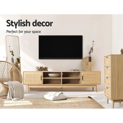 Artiss TV Cabinet Entertainment Unit Storage Cabinets Rattan Wooden 180CM