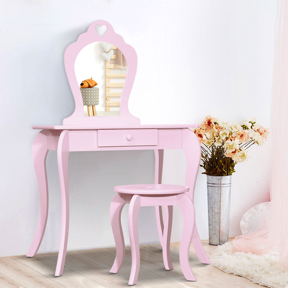 Keezi Kids Dressing Table Stool Set Vanity Mirror Princess Children Makeup Pink