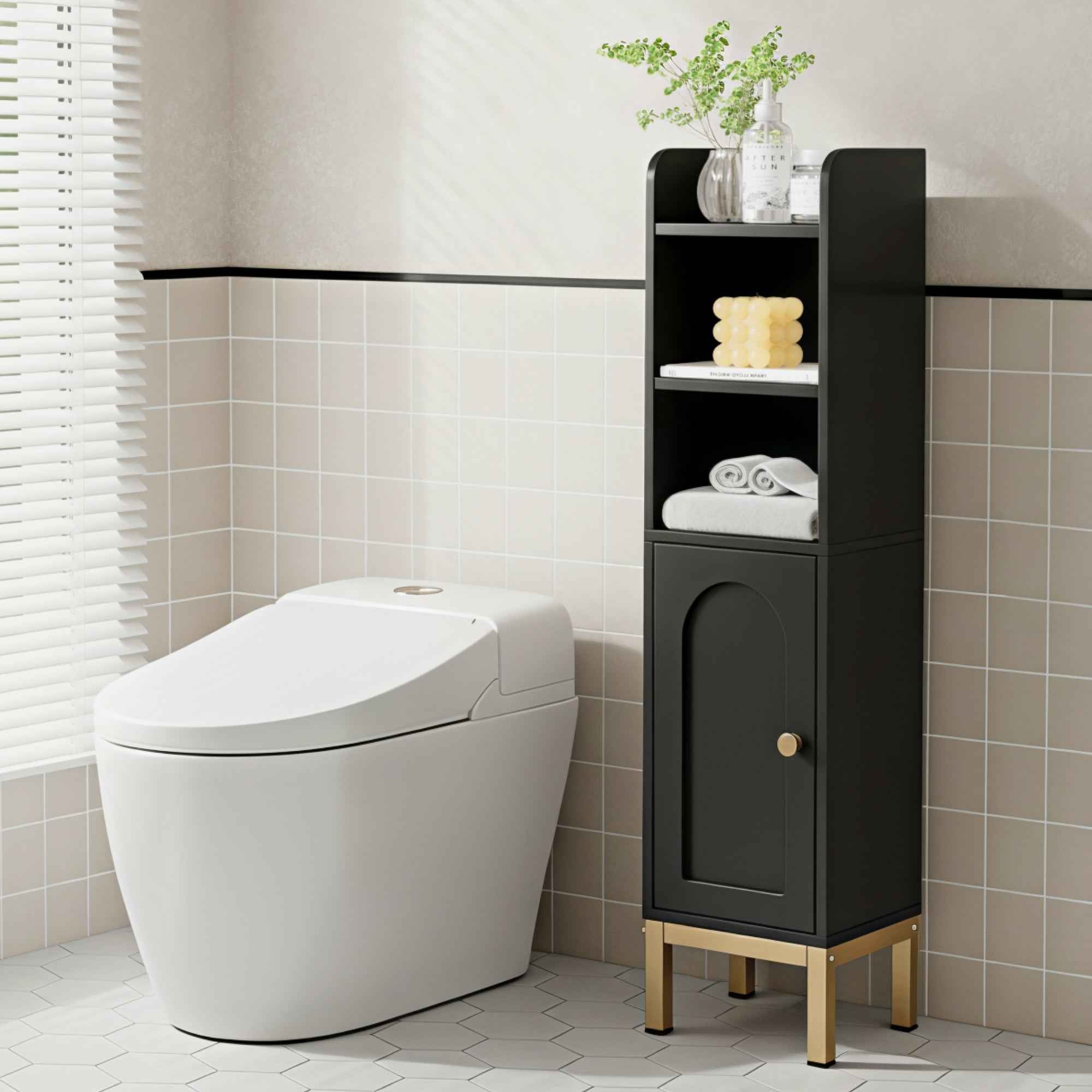 Artiss Bathroom Storage Cabinet Floor Organizer Toilet Corner Adjustable Black