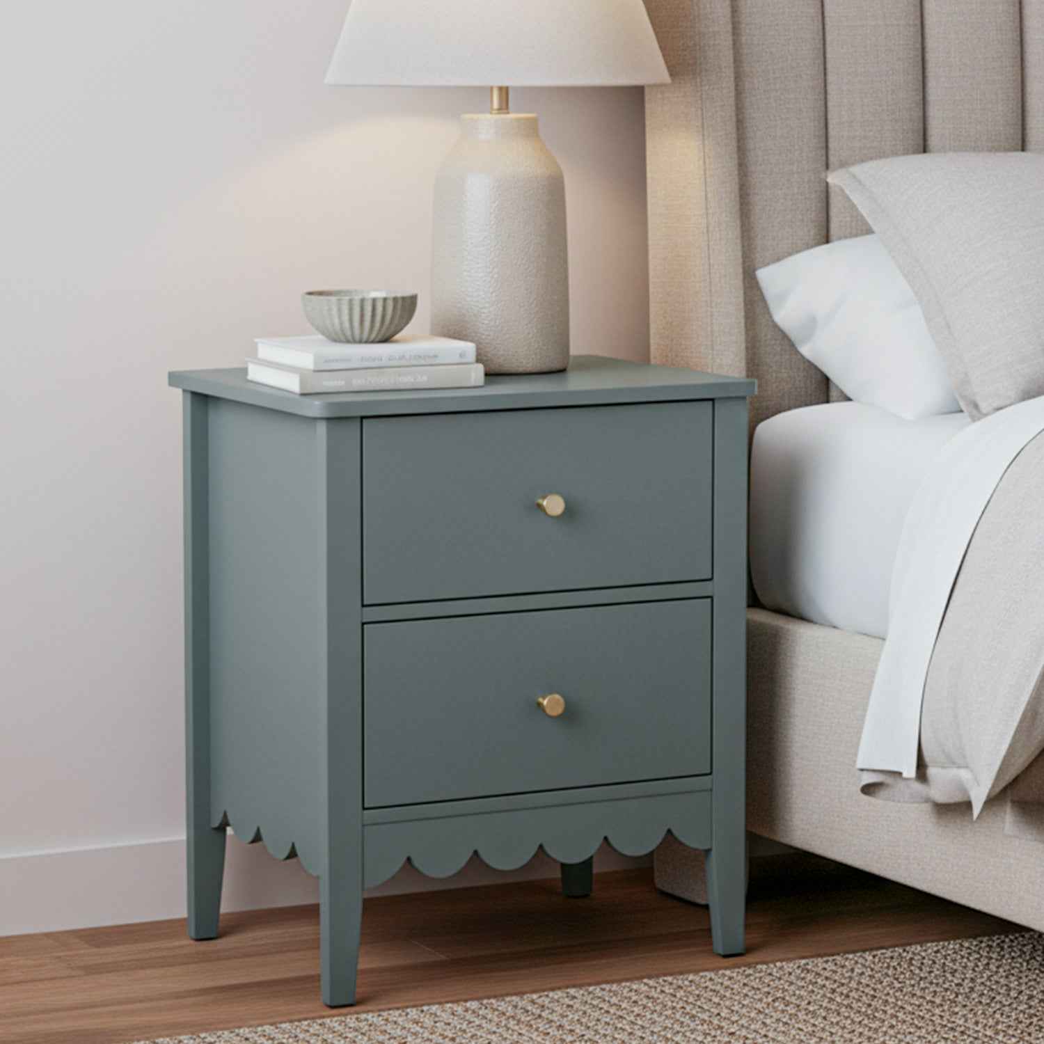 Artiss Bedside Table 2 Drawers Bedroom Storage Nightstand Green