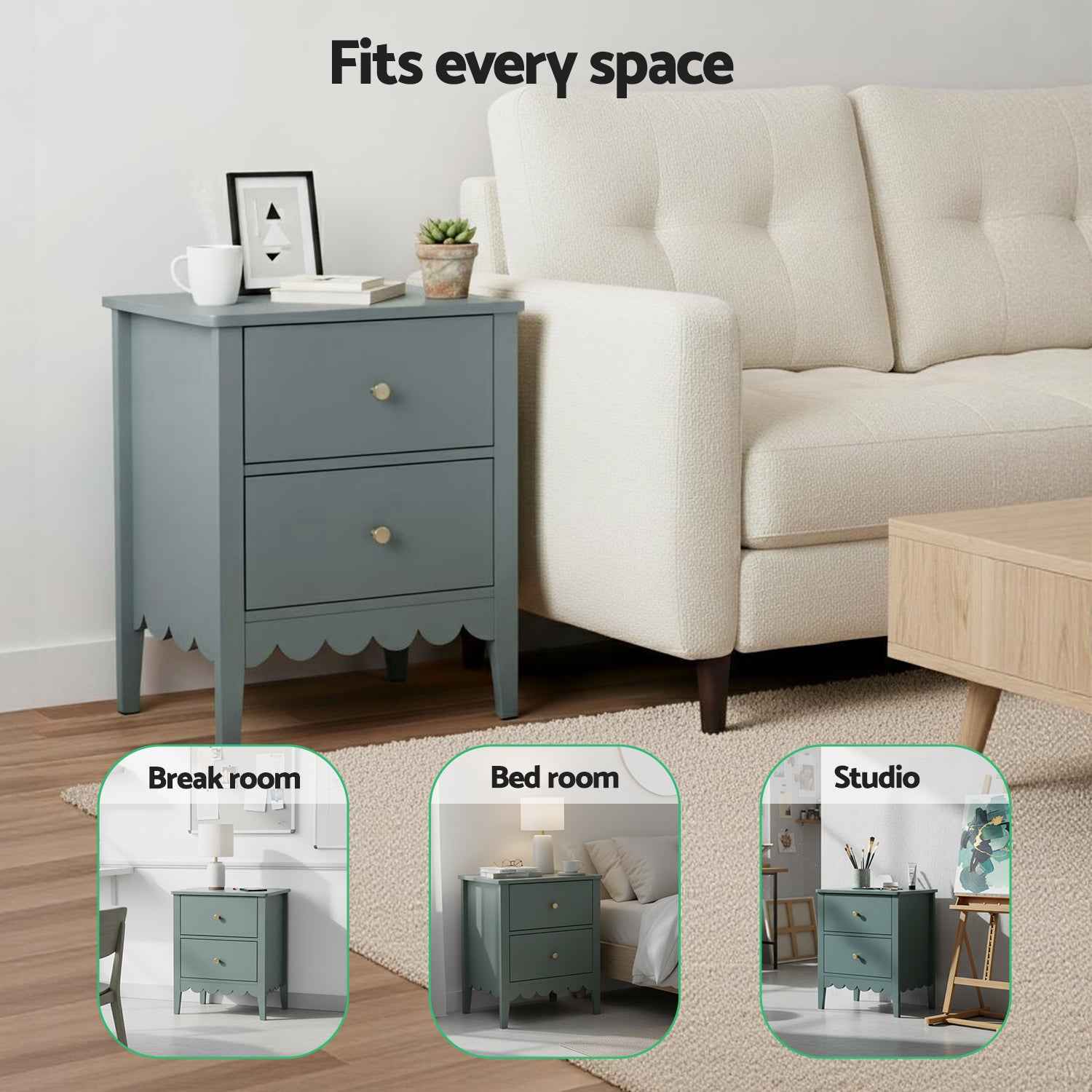 Artiss Bedside Table 2 Drawers Bedroom Storage Nightstand Green