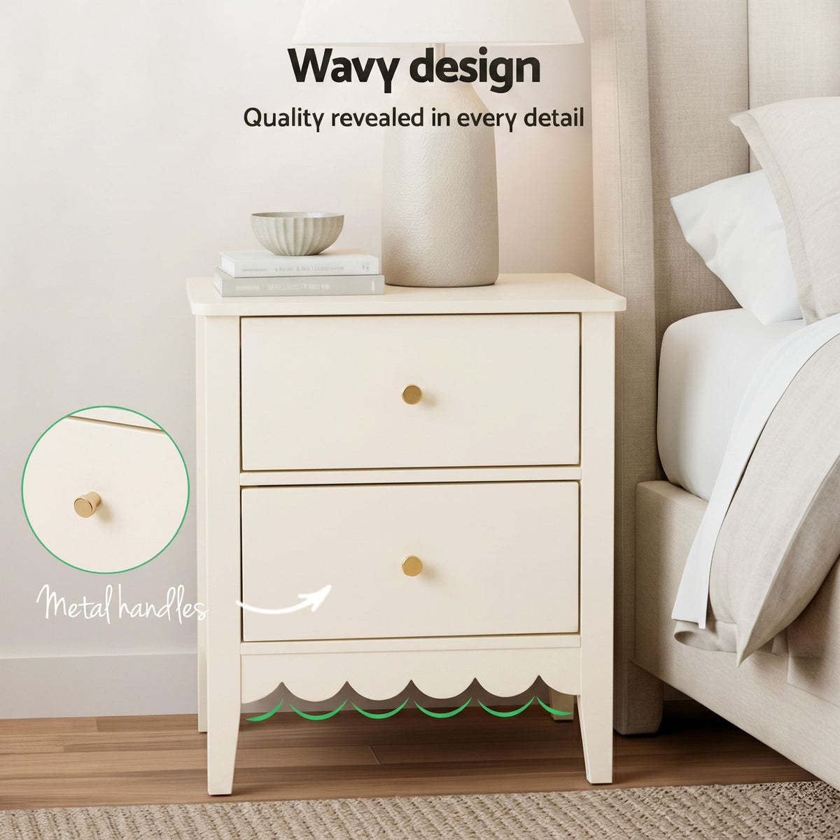 Artiss Bedside Table 2 Drawers Bedroom Storage Nightstand White
