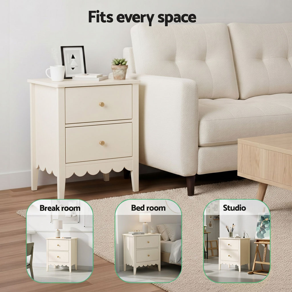 Artiss Bedside Table 2 Drawers Bedroom Storage Nightstand White