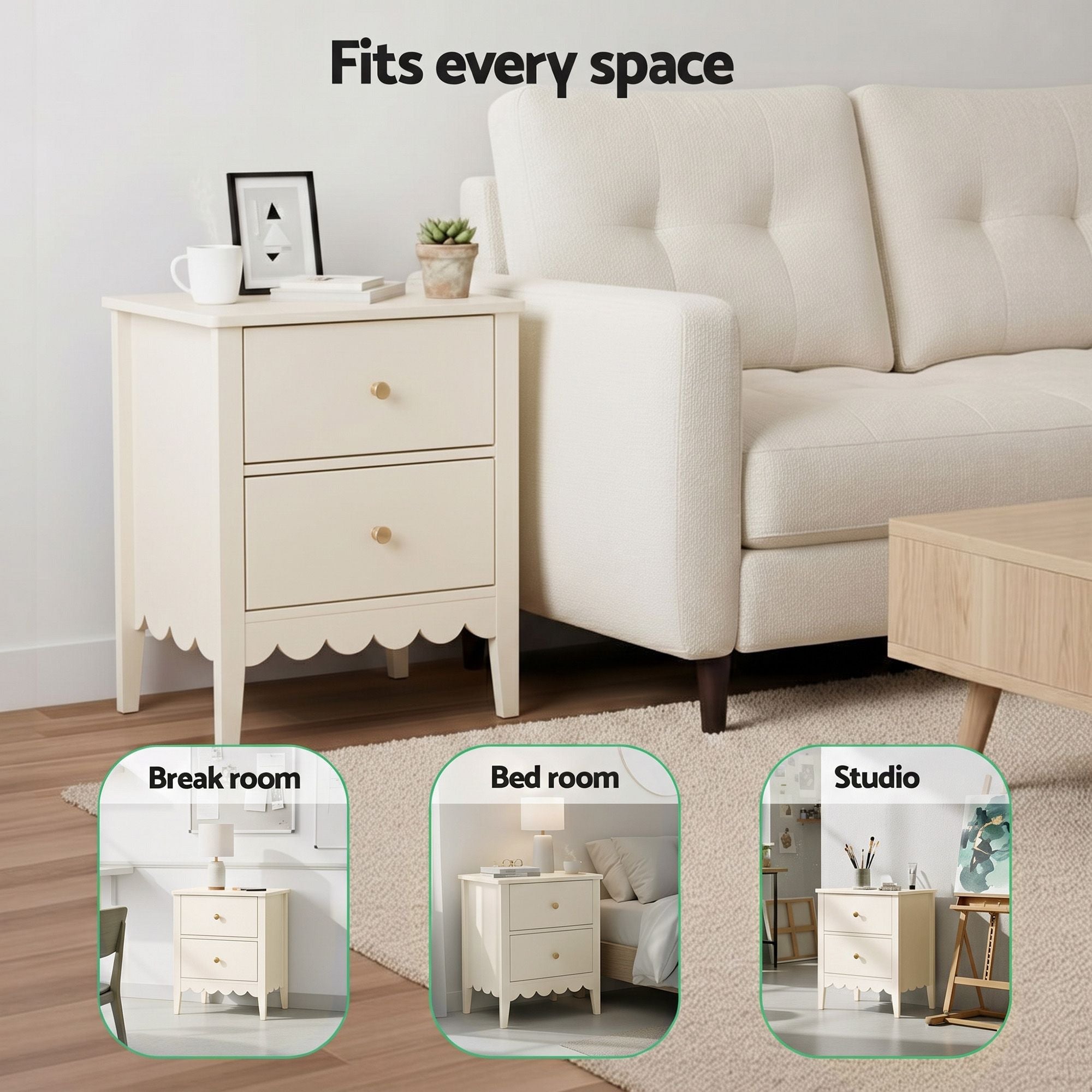 Artiss Bedside Table 2 Drawers Bedroom Storage Nightstand White