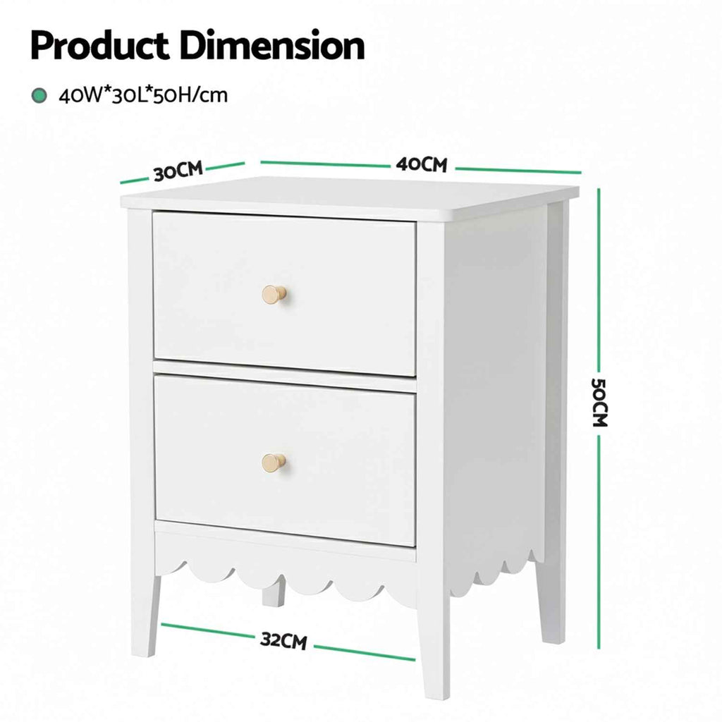 Artiss Bedside Table 2 Drawers Bedroom Storage Nightstand White