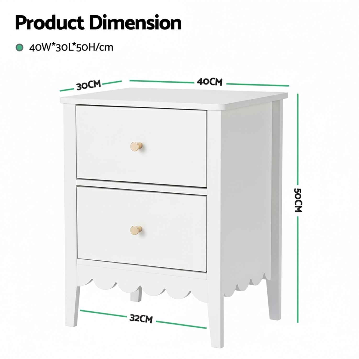 Artiss Bedside Table 2 Drawers Bedroom Storage Nightstand White