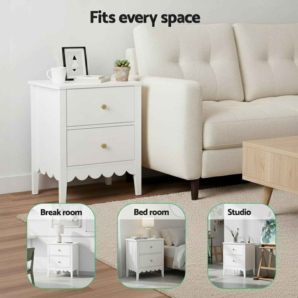 Artiss Bedside Table 2 Drawers Bedroom Storage Nightstand White
