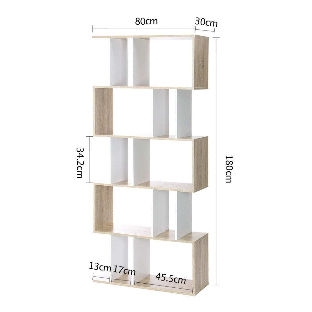 Artiss Bookshelf 5 Tiers - RITA White and Oak