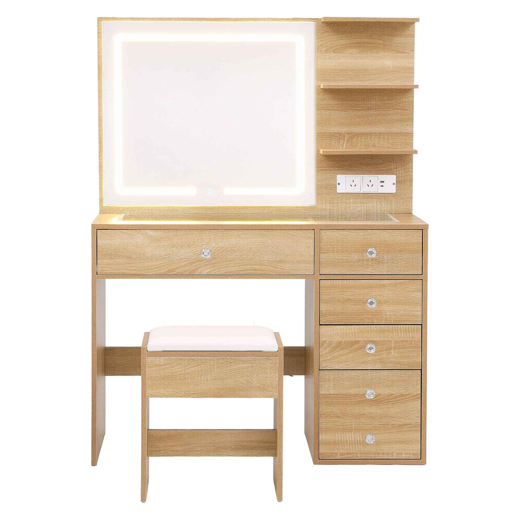 Artiss Dressing Table LED Vanity Desk Set Stool Wood