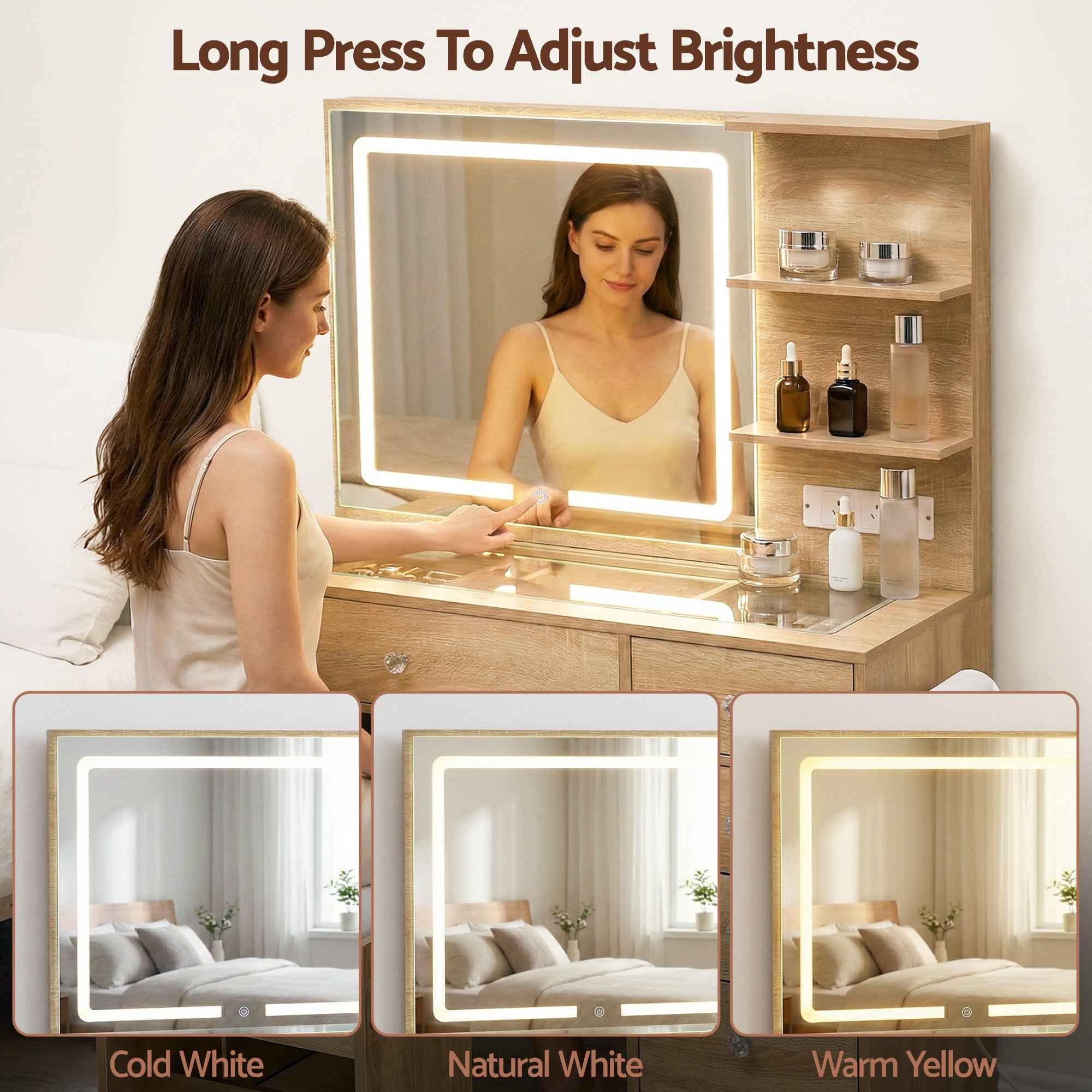 Artiss Dressing Table LED Vanity Desk Set Stool Wood