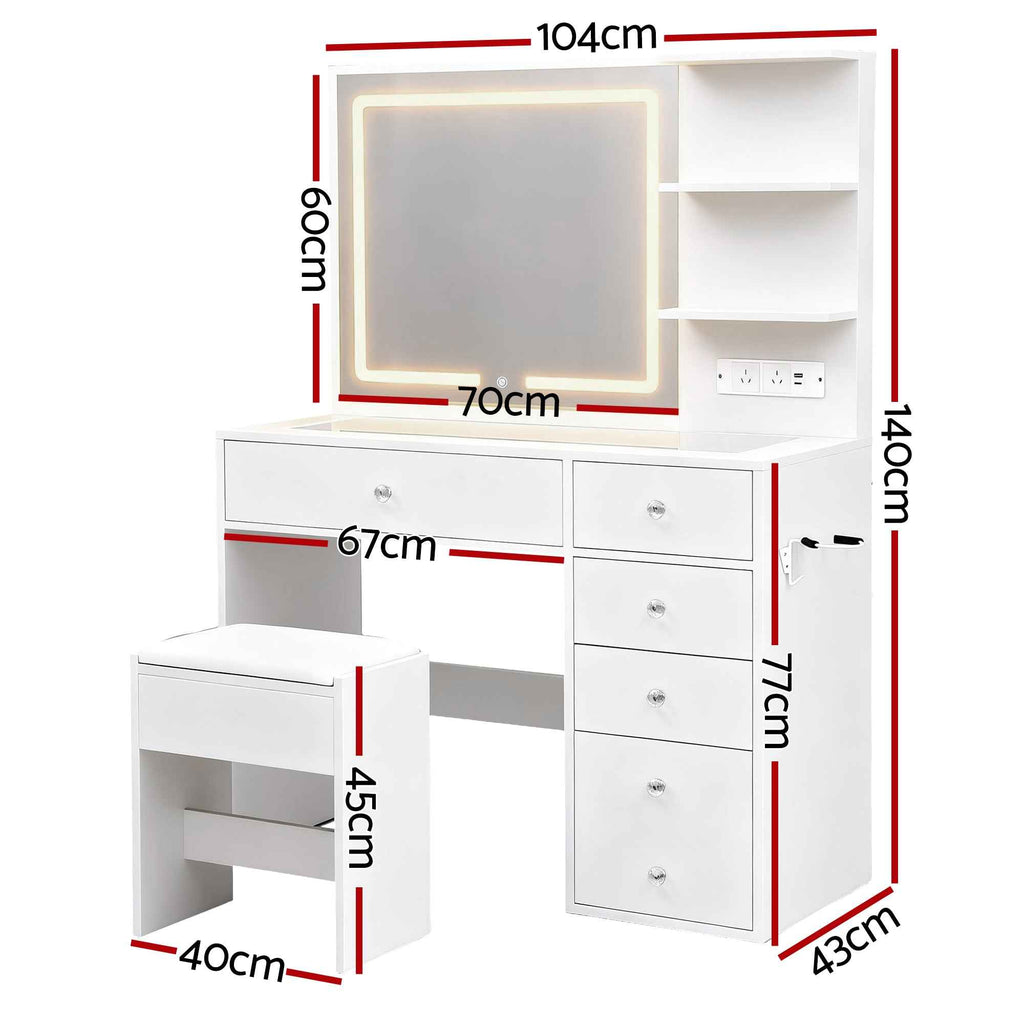 Artiss Dressing Table LED Vanity Desk Set Stool White