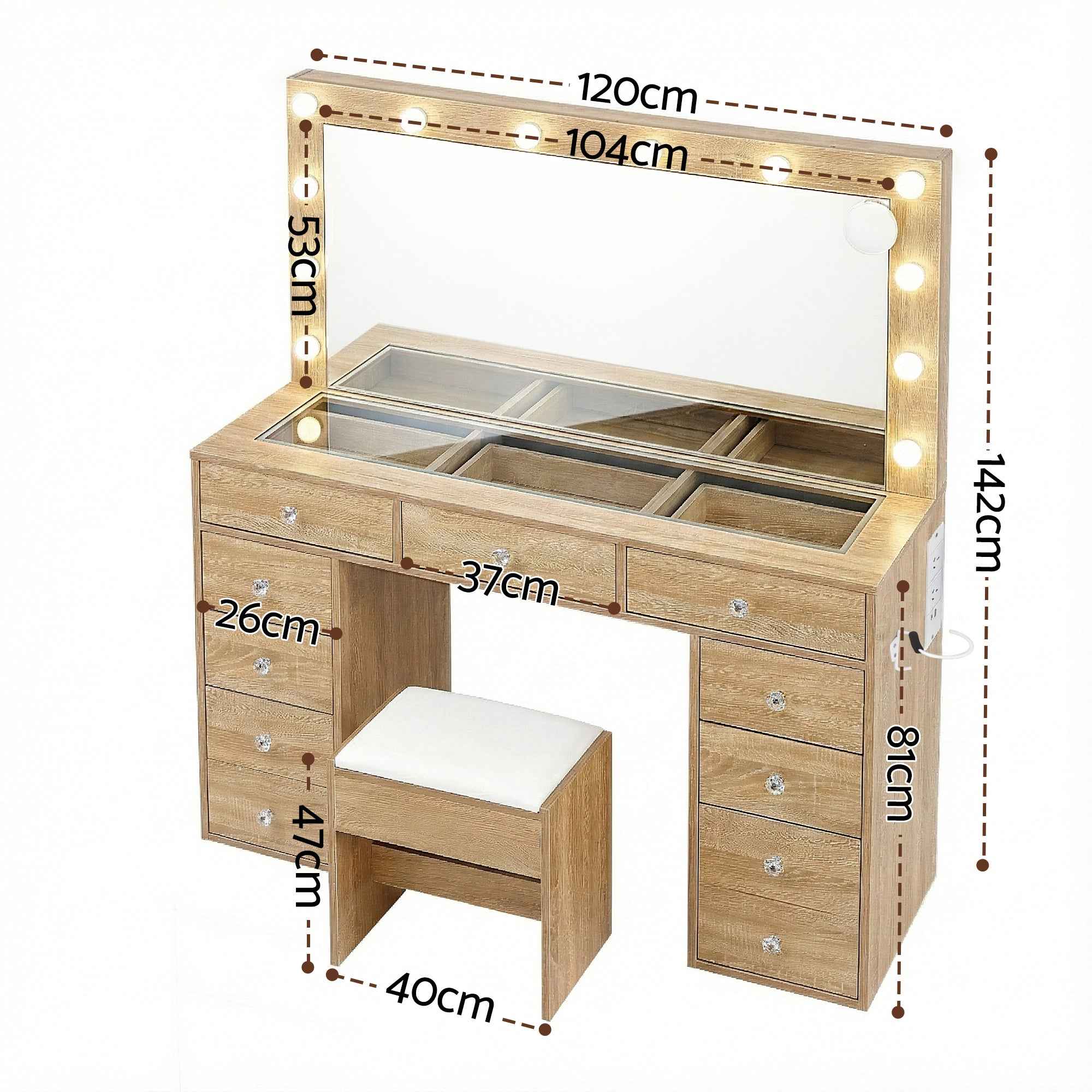 Artiss Dressing Table Vanity Desk Set Stool LED Bulbs Wood