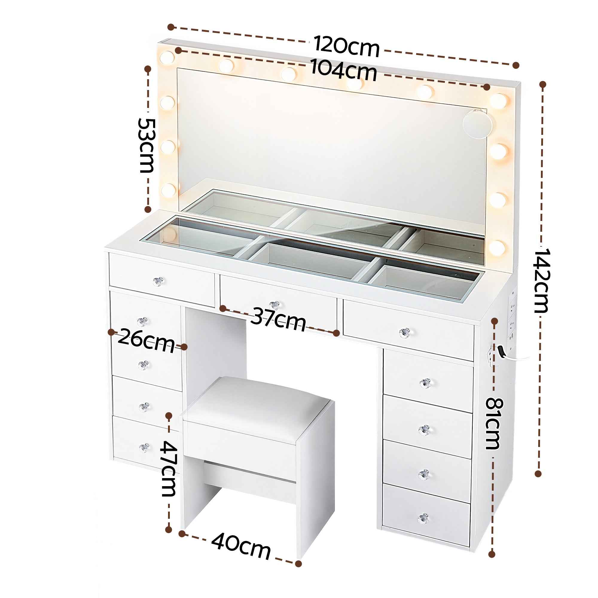 Artiss Dressing Table Vanity Desk Set Stool LED Bulbs White