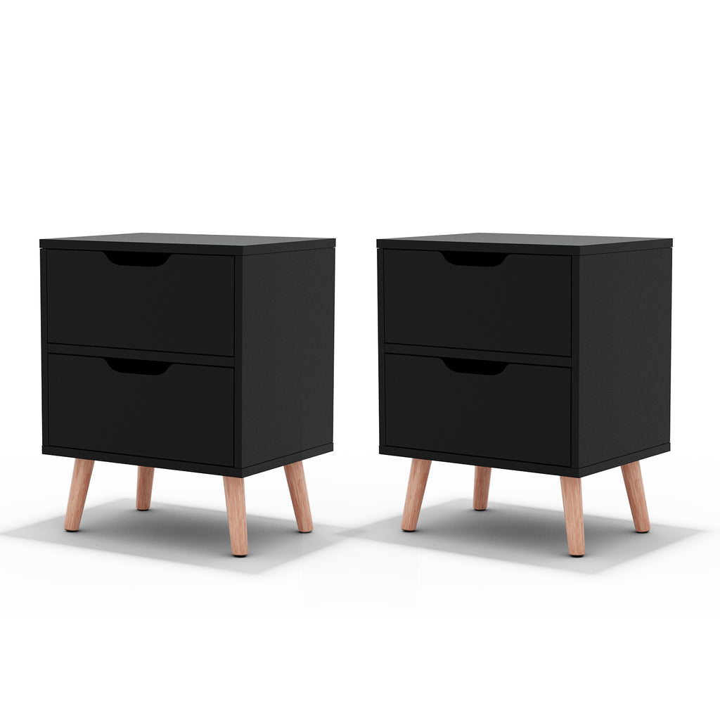 Artiss 2 x Bedside Table 2 Drawers - BODEN Black