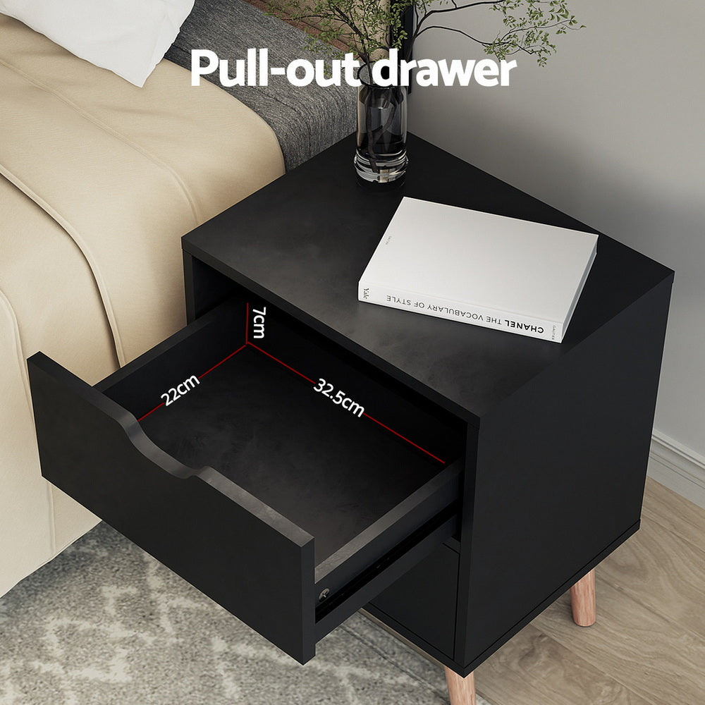 Artiss 2 x Bedside Table 2 Drawers - BODEN Black