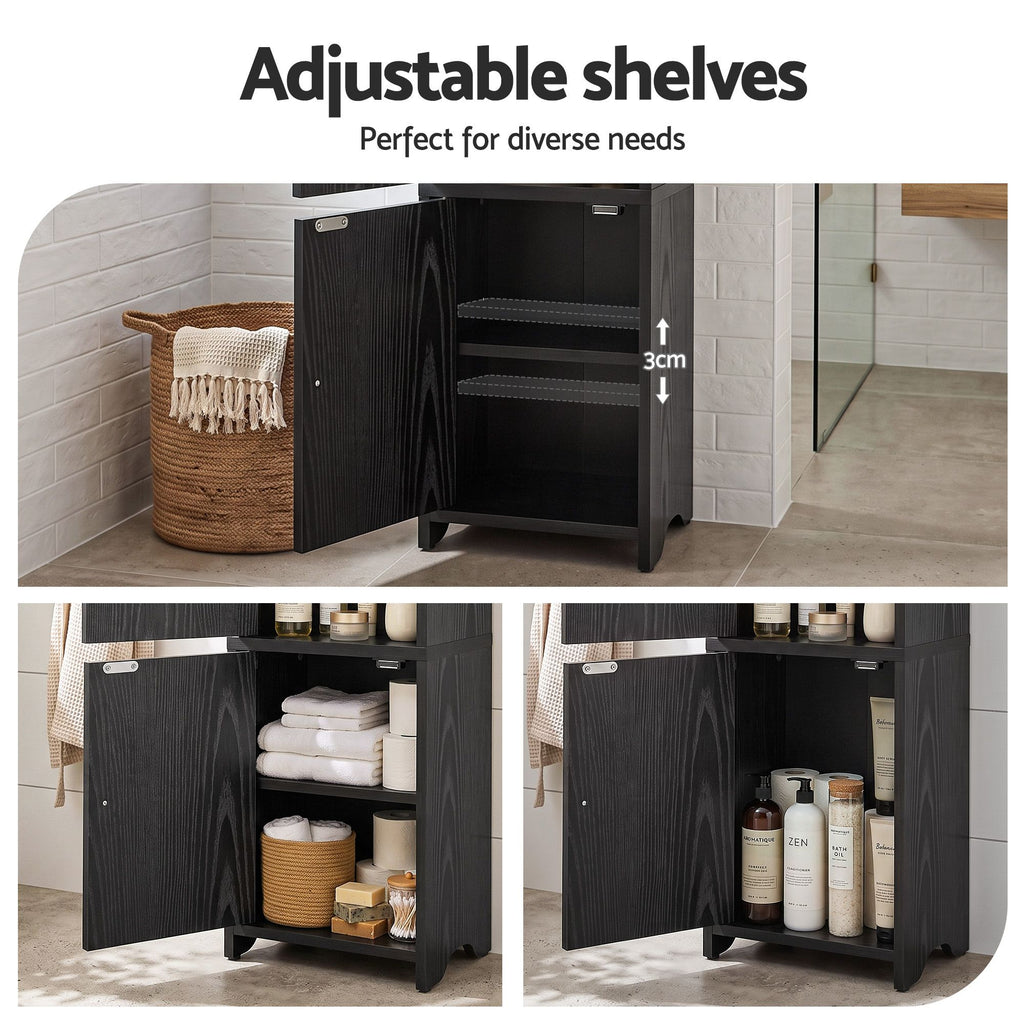 Artiss Bathroom Storage Cabinet Freestanding Cupboard Narrow Floor Shelf Black