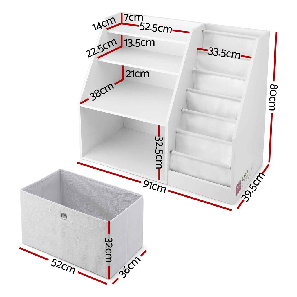 Keezi Kids Bookshelf Children Bookcase Organizer Storage Rack Display Drawer White