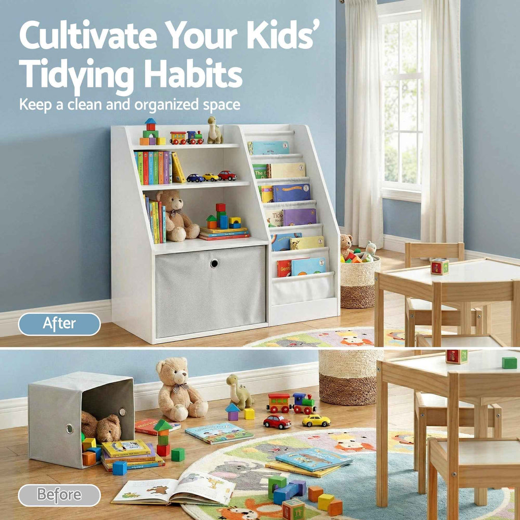 Keezi Kids Bookshelf Children Bookcase Organizer Storage Rack Display Drawer White