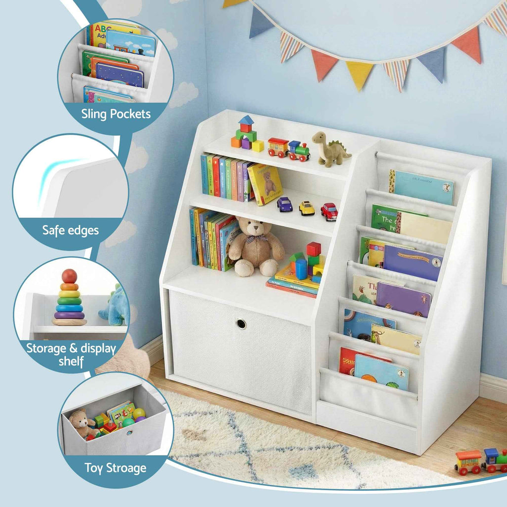Keezi Kids Bookshelf Children Bookcase Organizer Storage Rack Display Drawer White