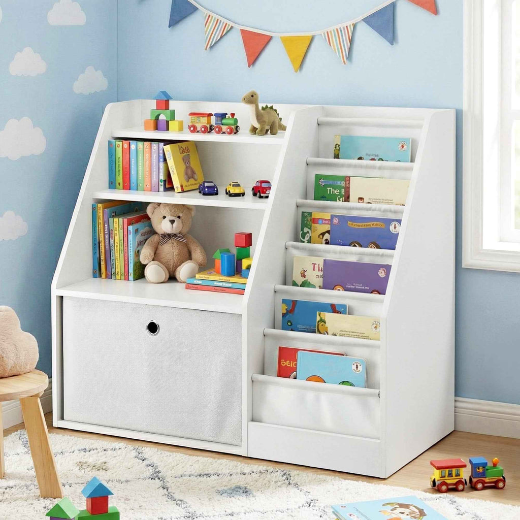 Keezi Kids Bookshelf Children Bookcase Organizer Storage Rack Display Drawer White