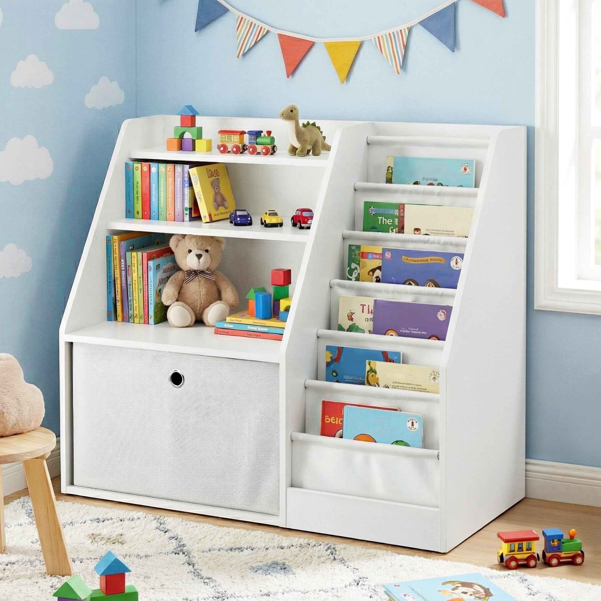 Keezi Kids Bookshelf Children Bookcase Organizer Storage Rack Display Drawer White