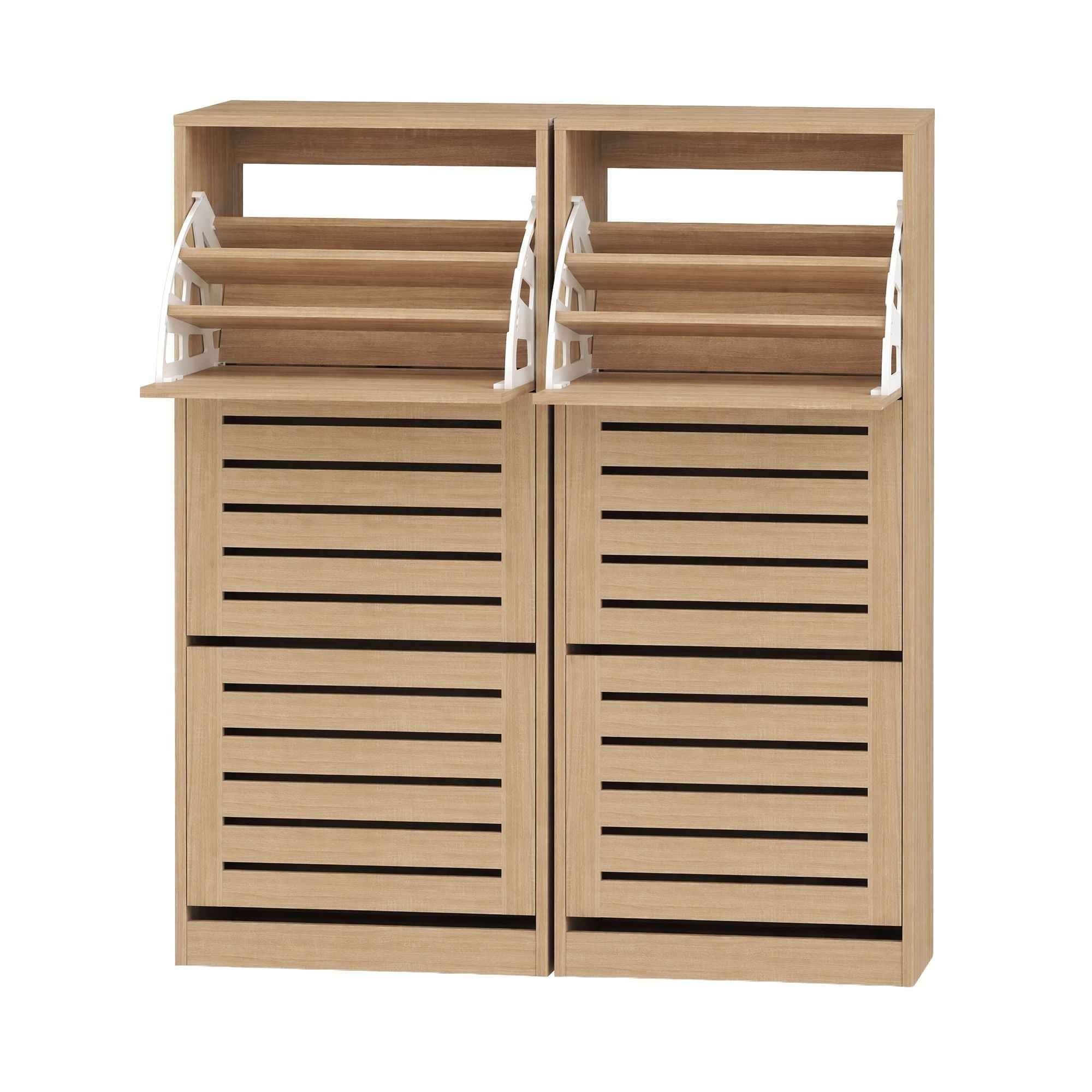 Artiss 2x Shoe Cabinet Storage Organiser 3 Flip Drawer Pine