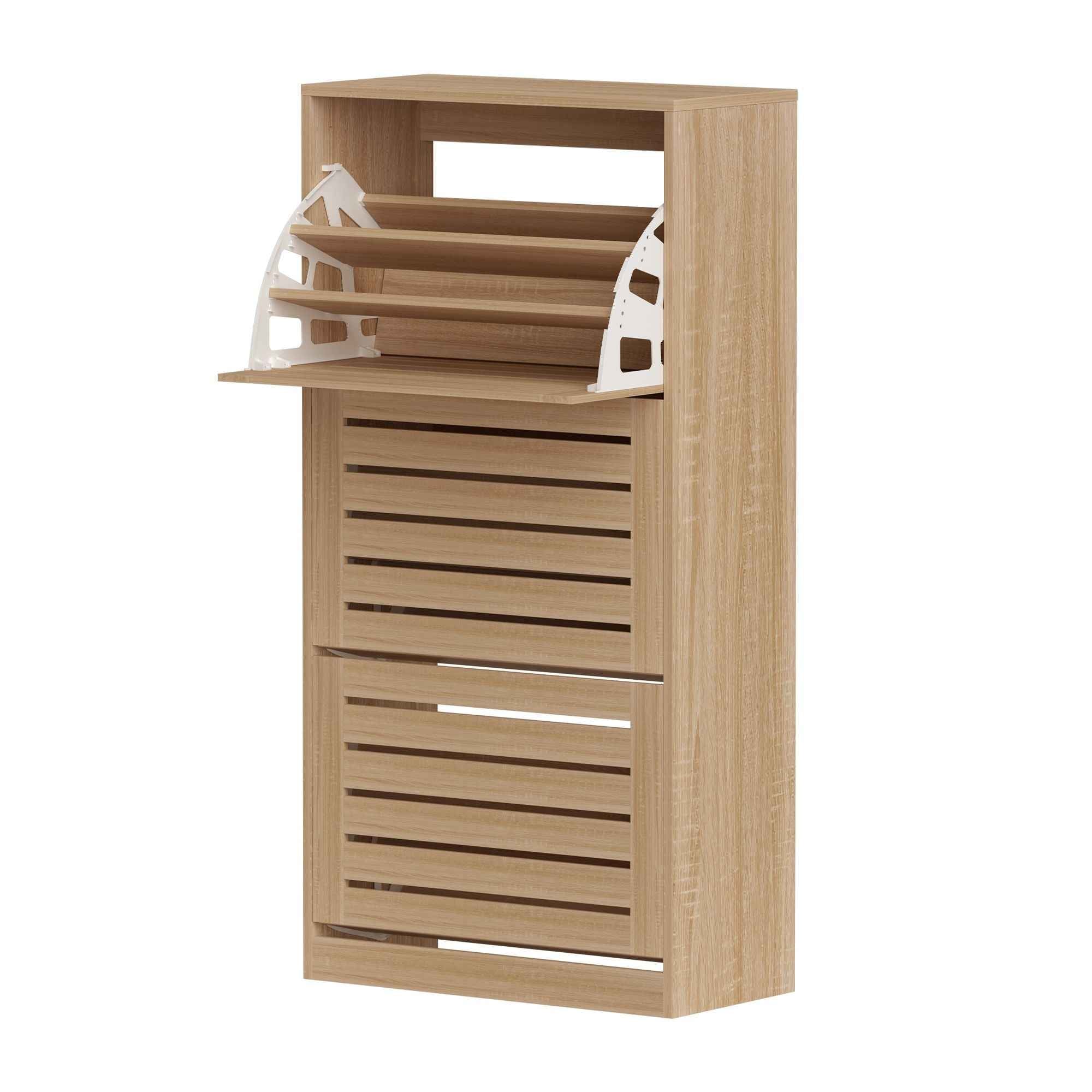 Artiss 2x Shoe Cabinet Storage Organiser 3 Flip Drawer Pine