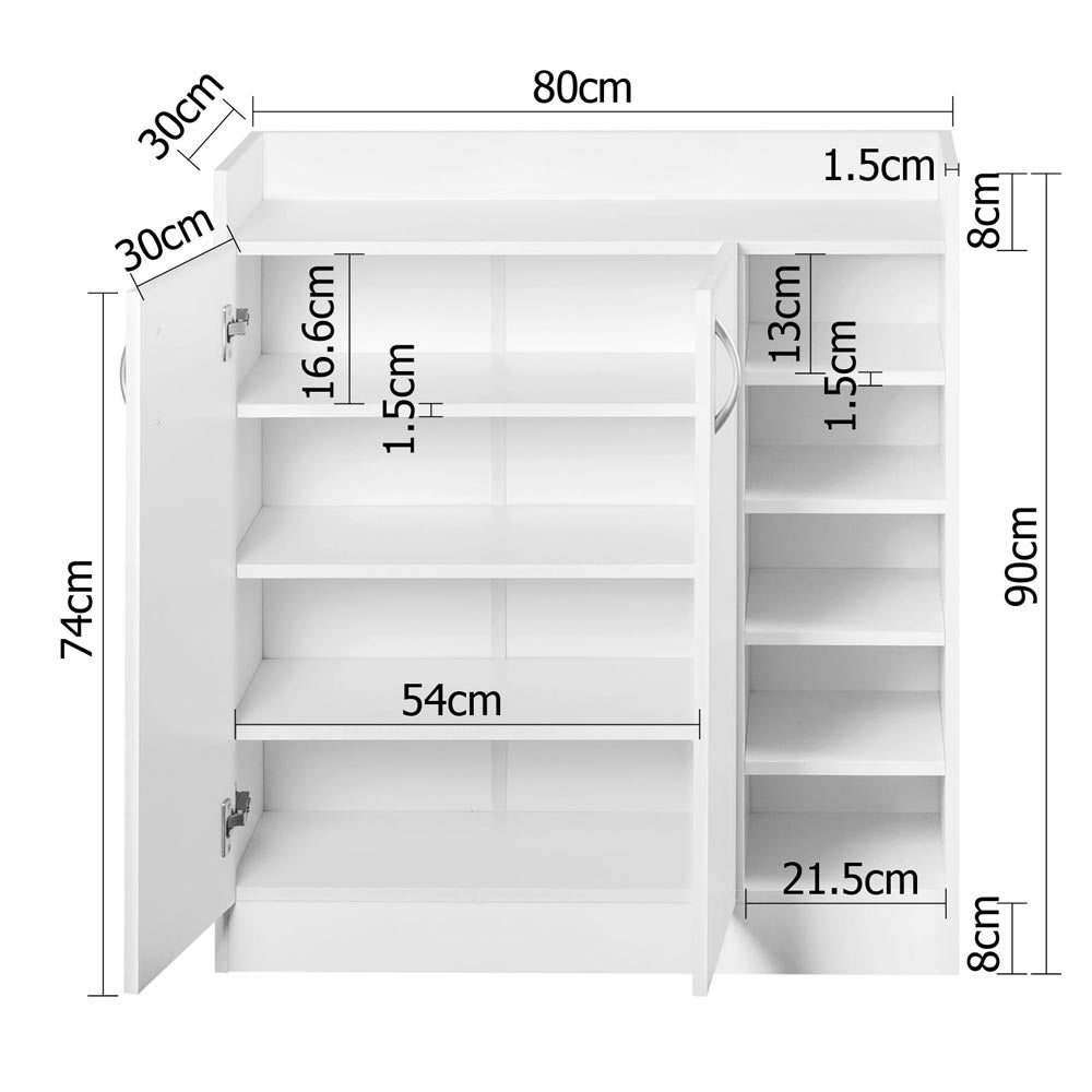 Artiss Shoe Rack Cabinet 21 Pairs Adjustable Shelves White Clair