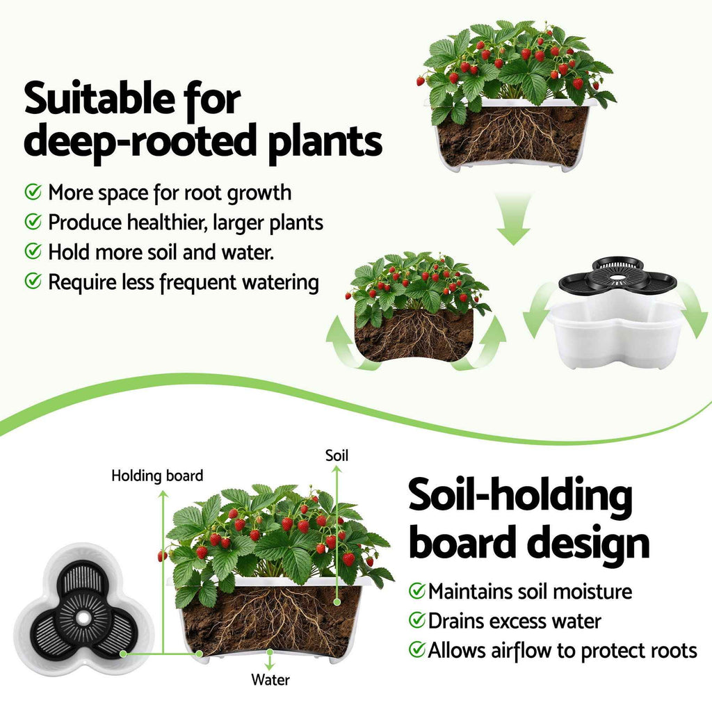 Green Fingers 5 Tier Vertical Garden Planter, Stackable Planters with Wheels, White, Garden Bed, Garden Tower Indoor Outdoor, Auto Drainage System, for Strawberries, Herbs, Flowers, Vegetables