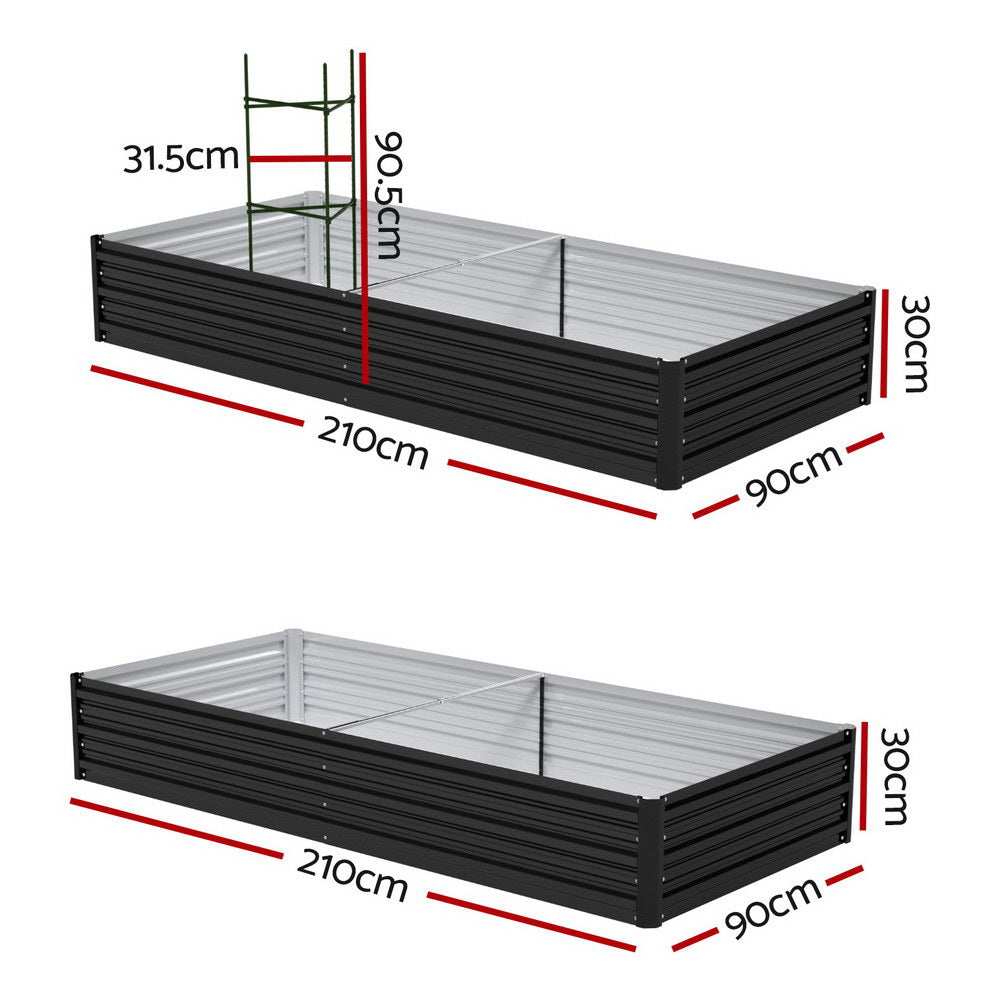 Green Fingers Raised Garden Bed 2 Pcs 210x90cm Planter Box Container Galvanised Metal Outdoor