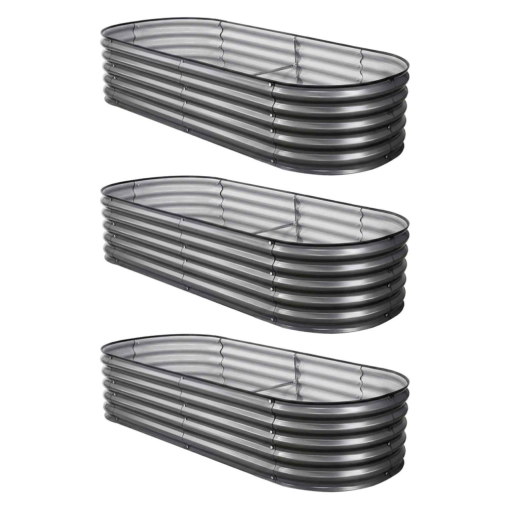 Green Fingers 3 Pcs Raised Garden Bed Kit Oval Galvanized Steel Planter Boxes 160x80x42cm, Heavy Duty Metal Elevated Garden Bed for Vegetables Flowers Herbs, with Safety Edging, Gloves & Pegs Included