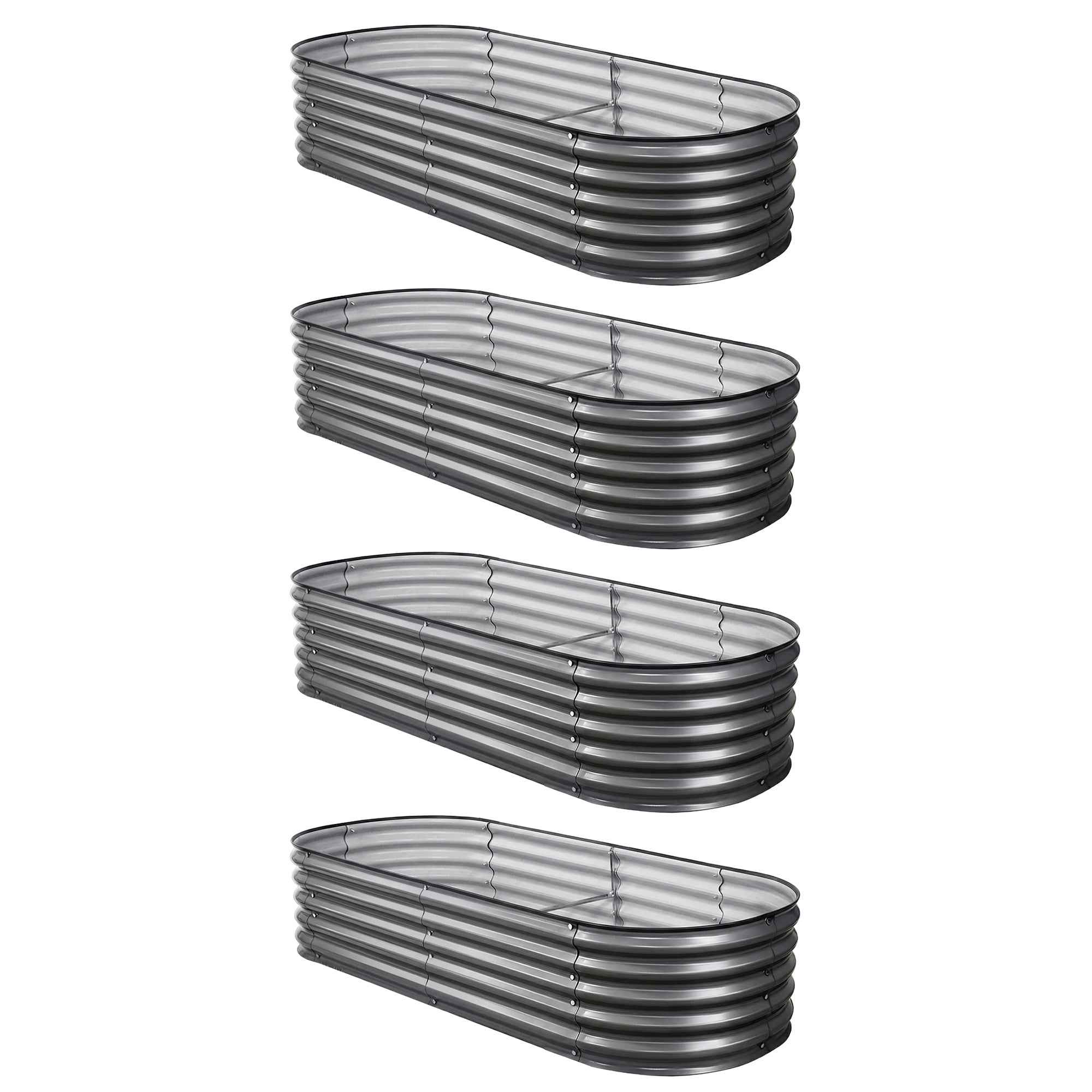 Green Fingers 4 Pcs Raised Garden Bed Kit Oval Galvanized Steel Planter Boxes 160x80x42cm, Heavy Duty Metal Elevated Garden Bed for Vegetables Flowers Herbs, with Safety Edging, Gloves & Pegs Included