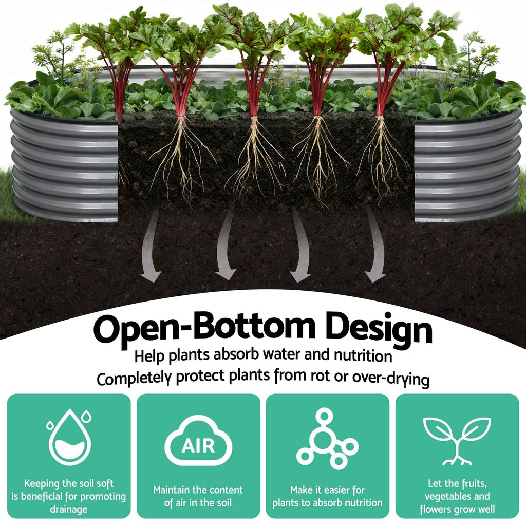Green Fingers 4 Pcs Raised Garden Bed Kit Oval Galvanized Steel Planter Boxes 160x80x42cm, Heavy Duty Metal Elevated Garden Bed for Vegetables Flowers Herbs, with Safety Edging, Gloves & Pegs Included